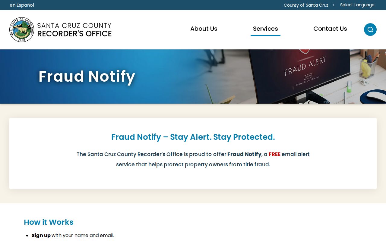 Santa Cruz previous residents Recorder Fraud Notify alerts