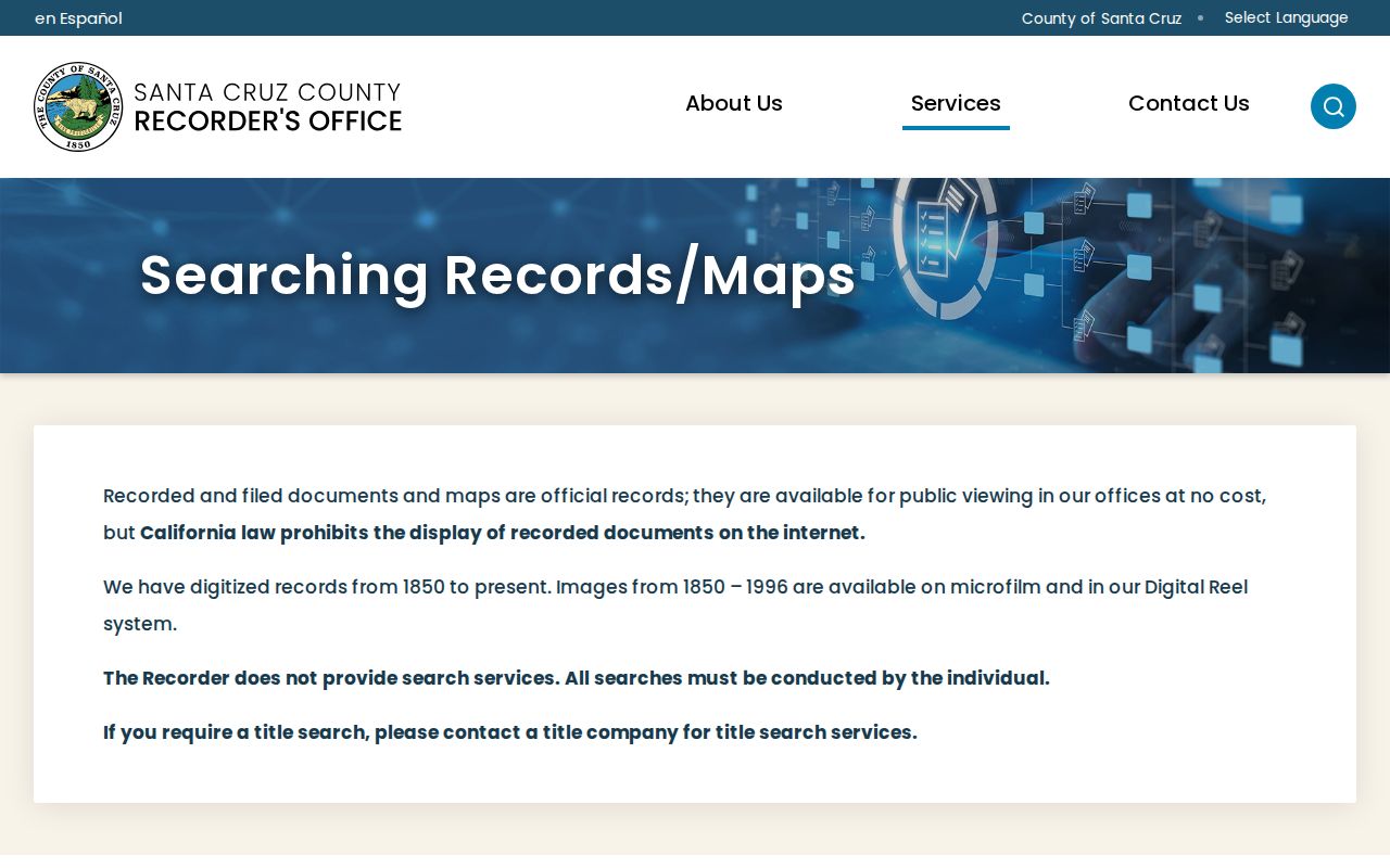 Santa Cruz previous residents Recorder searching records and maps instructions
