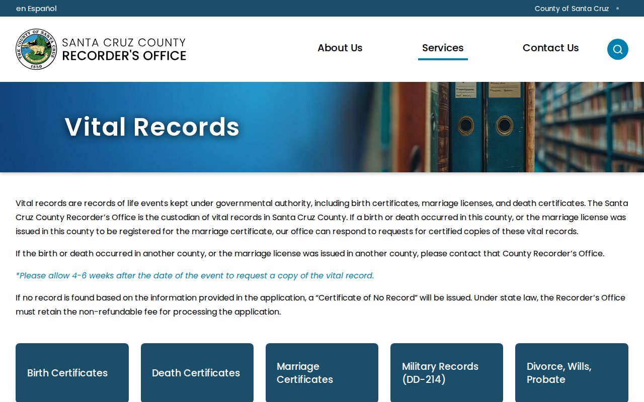 Santa Cruz resident lookup vital records application