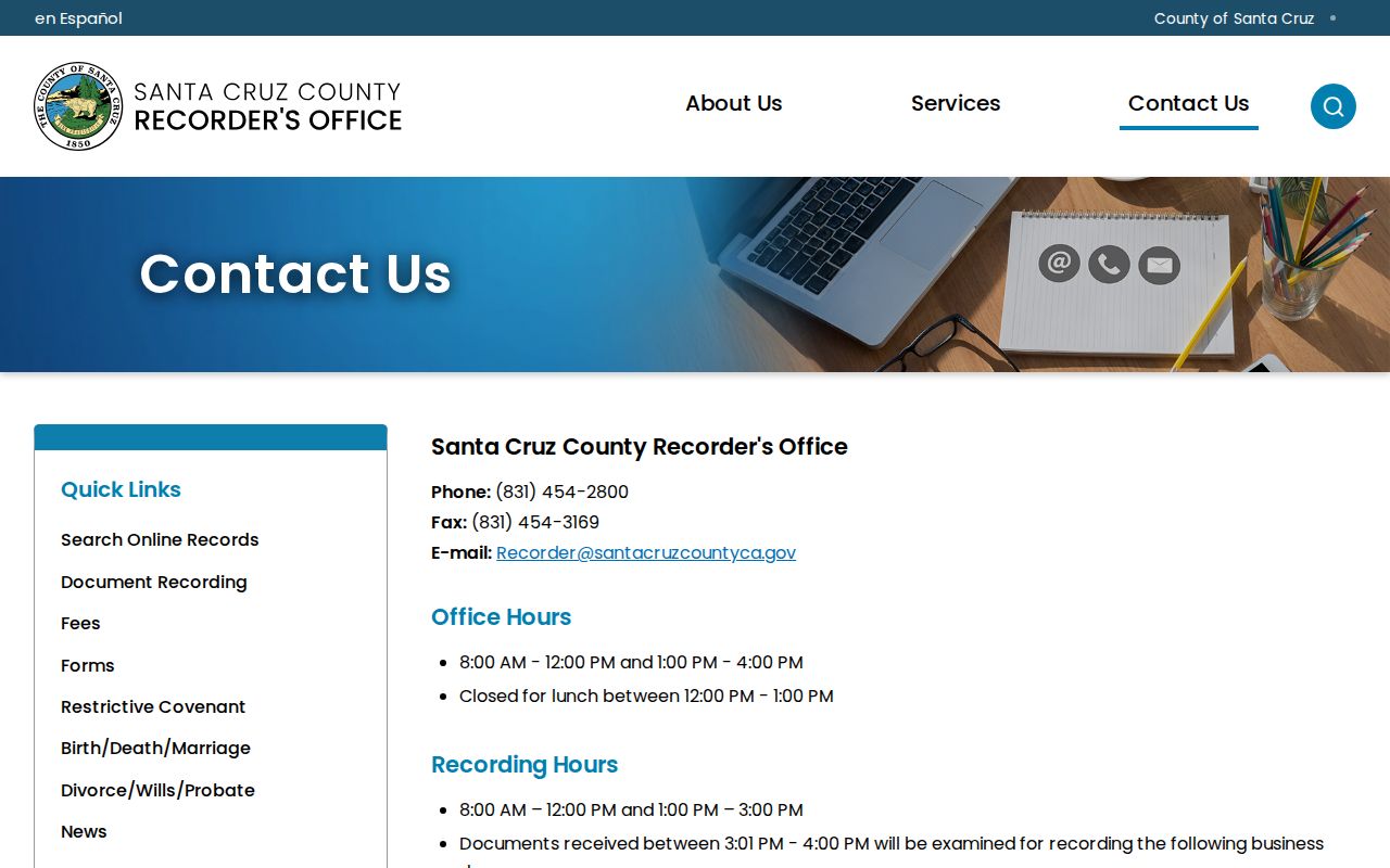 Santa Cruz street directory Recorder contact counter
