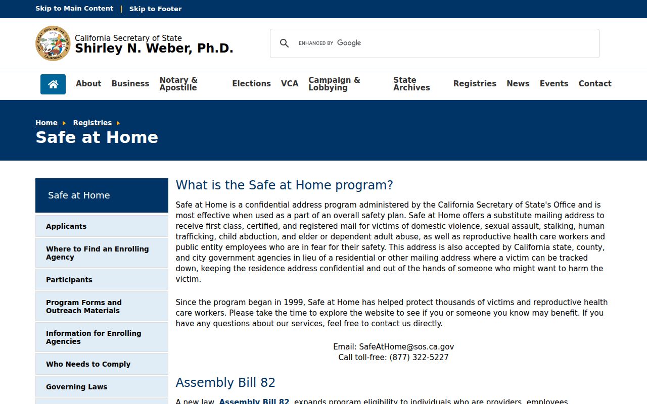 Santa Cruz ZIP code directory Safe at Home address confidentiality
